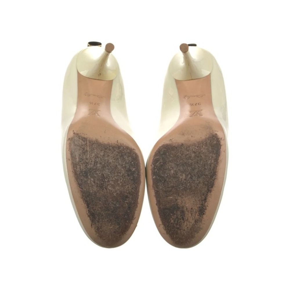 Louis Vuitton Patent Leather Pumps Round Toe Heels Size 37.5 Nude Beige - Picture 6 of 10